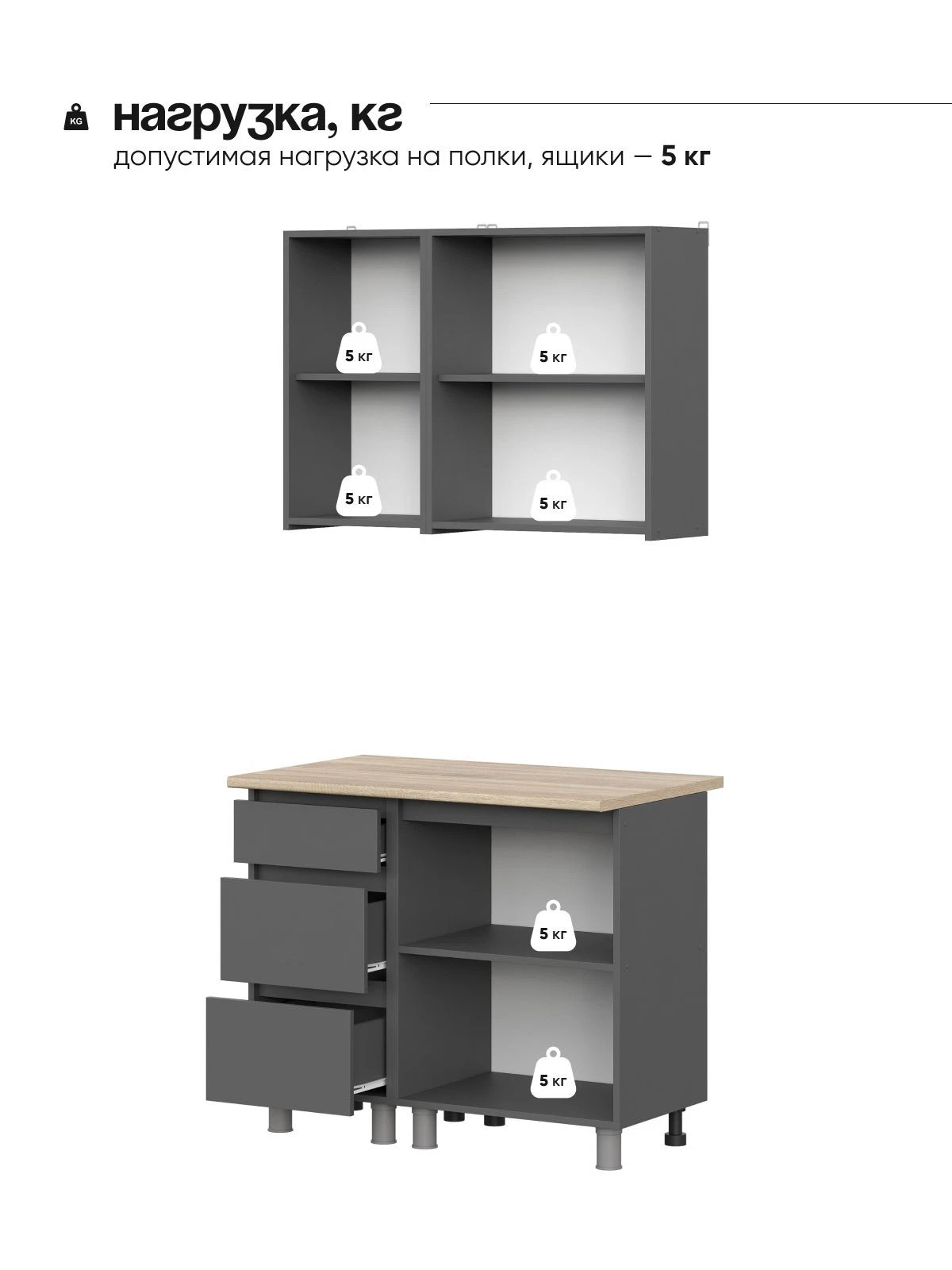 ARNIKA Кухонный гарнитур со столешницей "Довер", 100см, графит